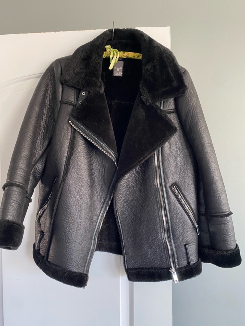 Black Faux Shearling Aviator Jacket - Women